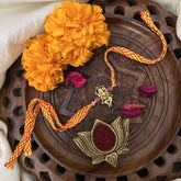 Vriksham Rakshabandhan Kundan Jadau Shree Ganesha Pendant Rakhi-Green Red-G18981